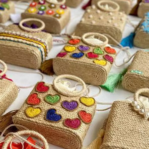 Sac en jute fait main, artisanal, tendance, écologique, portable, géométrique, prix usine - Product Image 1