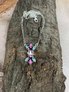 Collier artisanal en coton turquoise, argent sterling, style bohème du Sud-ouest, bijou statement, cadeau artisanal pour elle - Product Image 3