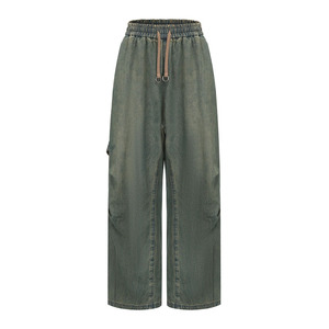Pantalon large décontracté en sergé délavé pour homme LAMA INDUSTRIES avec fermeture éclair, taille élastique et poches latérales – Collection Printemps - Product Image 1