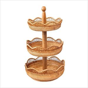 Elegant Natural Rattan Cake Tray Stand For Pastry Display And Birthday Event Table Arrangement - Product Image 3