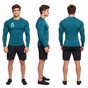T-shirt à manches longues personnalisé avec logo imprimé, 100% polyester, léger, pour la gym, entraînement, couche de base, séchage rapide, yoga, pour hommes - Product Image 5