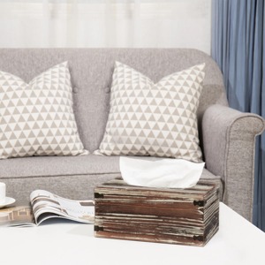 Boîte à mouchoirs rectangulaire en bois rustique vieilli brun et blanc, style ferme vintage, distributeur de mouchoirs en bois - Product Image 2