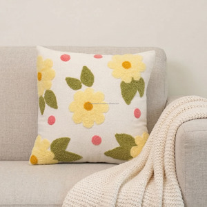 Lemon Garden Tufted Pillow <b>Cover</b> 45x45 Botanical Textured Durable Indian Tufted Cushion Case Fresh Summer Home Decor Accent - Product Image 4
