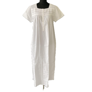 Camisón Largo de Algodón para Mujer, Manga Corta, Cuello Cuadrado, Cierre de Botones, Diseño Clásico Bordado, Ropa de Verano - Product Image 6