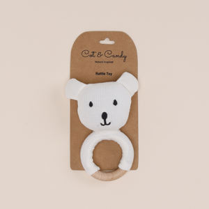 Premium Quality Organic Bamboo White Rattle Toy for Baby - Product Image 1