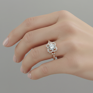 Anillo de compromiso chapado en oro rosa con pavé de diamantes estilo vintage y engaste de púas, con certificación - Product Image 6