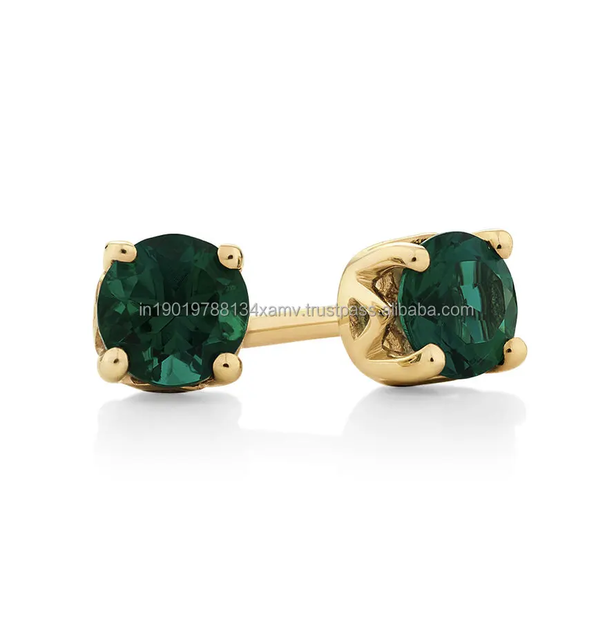 Wholesaler & Manufacturer 925 Sterling Silver Emerald single stone stud earrings Small emerald stud silver earrings Emerald stud