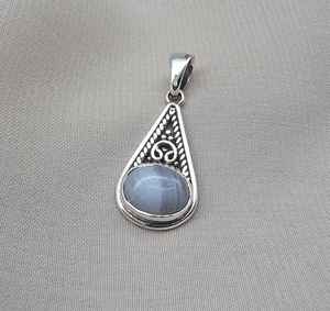 Colgante de Ágata Azul con Encaje, Plata de Ley 925, Joyería Hecha a Mano, Collar de Piedra Preciosa Natural Única para Mujer y Hombre, Regalo - Product Image 1