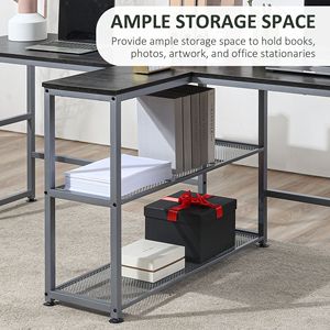 83\" Two-Person Black <b>Workstation</b> <b>Desk</b> with Middle Shelf and Storage for Home Office Computer <b>Desks</b> - Product Image 5