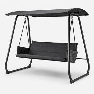 Modern Outdoor Canopy <b>Swing</b> Bench Black Metal <b>Frame</b> Cushioned Garden Porch Patio Balcony Lounge Furniture - Product Image 5