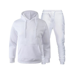 Custom Wholesale Blank <b>White</b> Mens 2 Piece Tracksuit Set Fleece Pullover Hoodie and <b>Joggers</b> Sweatpants Slim Fit Sportswear Suit - Product Image 2
