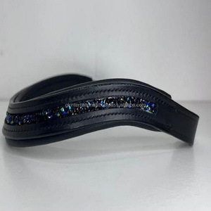 Op uality ality-banda de cuero acolchada hecha a mano, banda de cejas de caballo personalizada con cadena de cristales multicolor negros, banda de cejas - Product Image 2