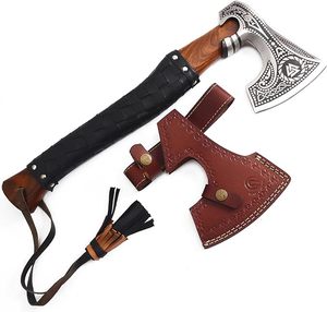 Best Value Hand Forged Viking <b>Axe</b> Valhalla Camping Etching <b>Axe</b> Head Handmade Hunting <b>Axe</b> for Survival with Cover - Product Image 1