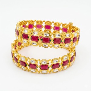 925 Silver Monzo Bangles Stone Crystal Designer <b>Kada</b> Set for Red Crystal Rhinestones Geometric Design Women's Wedding Jewelry - Product Image 1