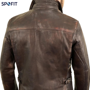 Veste en cuir marron vieilli pour homme, style vintage, en cuir de vachette ciré, col chemise, avec poches à rabat, cuir personnalisé - Product Image 6