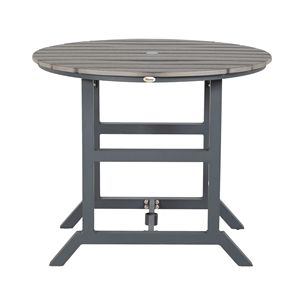 Dark Gray Aluminum Alloy <b>Round</b> Patio Dining <b>Table</b> with Umbrella Hole 4-Seater <b>Folding</b> Outdoor Furniture for Garden or Gym Use - Product Image 1