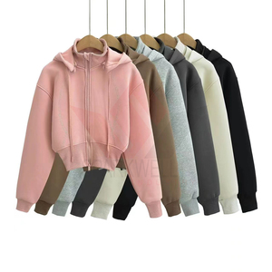 Women's <b>Zip</b>-<b>Up</b> Sweatshirt Solid Color Short Length Cotton Knitted Winter Casual Eco-Friendly Anti-Wrinkle Front Logo - Product Image 2