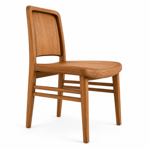 Chaise de salle à manger en teck massif, écologique, imperméable, stable, de style scandinave belge, avec dossier sculpté flottant, pour appartement - Product Image 2