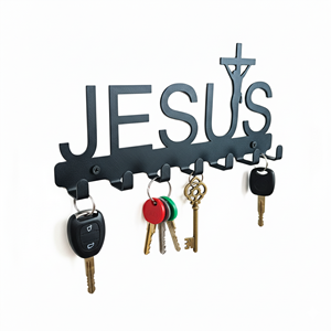 <b>Black</b> Metal Jesus Wall <b>Hook</b> Wall Mounted Key Holder 5 <b>Hook</b> Organizer for Entryway Bedroom Home - Product Image 5