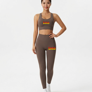 Custom Fitness Sportswear Active Wear High Waist Gym Clothes Workout Solid <b>Brown</b> Yoga <b>Leggings</b> and Bra Sets <b>for</b> <b>Women</b> - Product Image 1