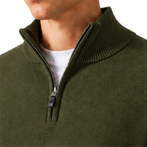 Suéter de punto para hombre, verde oliva, con cremallera de un cuarto, cuello alto, manga larga, jersey informal de invierno, tejido suave, ajuste premium - Product Image 5
