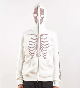 Wholesale Streetwear Zipper Hoodie Terry Cotton Acid Wash Custom Rhinestone Thermal Sun Faded Full Zip up Hoodie for Men - Product Image 1