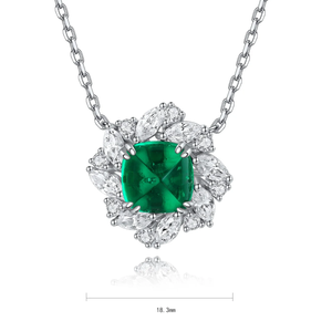 Designer <b>Emerald</b> Green Halo <b>Pendant</b> Necklace with Marquise Diamonds - Product Image 1