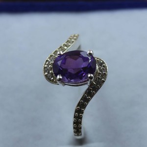 Bague ovale en améthyste, argent sterling, accents de zircon cubique, pierre précieuse, bague de fiançailles, cadeau pour elle, bijoux - Product Image 6