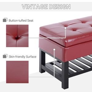 Panca contenitore imbottita in similpelle rosso carminio da 44 pollici con porta scarpe - Product Image 6