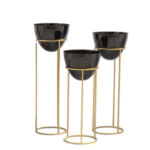 High Quality Set of 3 Metal Planters <b>Pots</b> <b>Stand</b> for Home and Garden Use Black <b>Pot</b> and Golden <b>Stand</b> High Quality Planters - Product Image 1