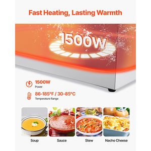 Scaldavivande Elettrico Commerciale 1500W in Acciaio Inox, Riscaldamento Rapido, da Banco, per Buffet, Bain Marie, Controllo Manuale della Temperatura 4 in 1 - Product Image 2