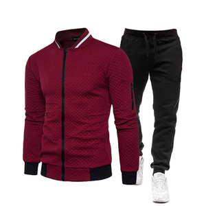 Men's White Quilted <b>Zip</b>-<b>Up</b> <b>Jacket</b> With Black Joggers Set Casual Autumn Tracksuit Full Sleeve Solid Color Lightweight Outfit - Product Image 3
