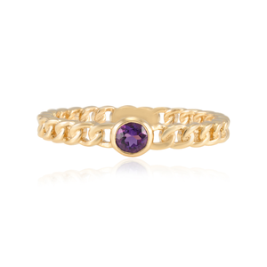 14K Gold Amethyst <b>Dainty</b> Resizable Solitaire <b>Ring</b> for Women - Product Image 1