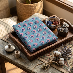 Tela de Algodón Orgánico Ecológico con Estampado Floral Azul Índigo, Tela Suave, Transpirable y Ligera para Prendas Femeninas - Product Image 6