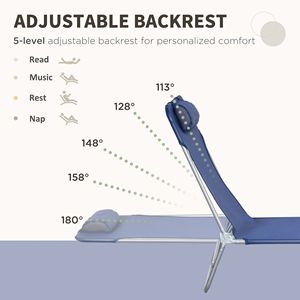 Set di 2 Sdraio Pieghevoli Blu Scuro con Schienale Reclinabile, Lettini Prendisole in Ferro con Seduta in Rete Traspirante e Poggiatesta Confortevole per Hotel - Product Image 4