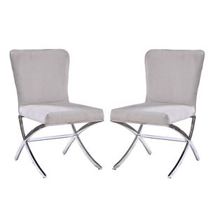 Set di 2 sedie da pranzo con seduta e schienale imbottiti in velluto grigio e finitura cromata - Product Image 1