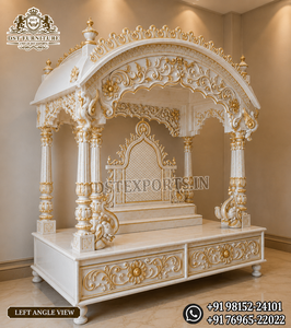 Marble Look Wooden <b>Mandir</b> for Jain Temple Handcrafted White and Gold Teak Wood Pooja <b>Mandir</b> Wooden Pooja Cabinet with Storage uk - Product Image 2