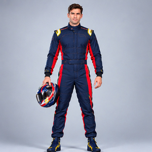 Combinaison de course pour homme à manches longues bleue avec accents rouges et jaunes, ignifuge, séchage rapide, imperméable, polyester/nylon, pour toutes les motos - Product Image 3
