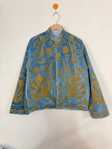 Wholesale Handmade Suzani Velvet Blouson <b>Jacket</b> Floral Embroidery Reversible Design <b>Mandarin</b> <b>Collar</b>-Women's Winter Outerwear - Product Image 6