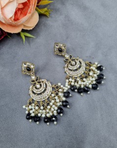 Luxury Chandbali <b>Earrings</b> Antique <b>Gold</b> Plated Pearl Beaded <b>Dangle</b> <b>Earrings</b> For Women Traditional Ethnic Festive Wear Collections - Product Image 5