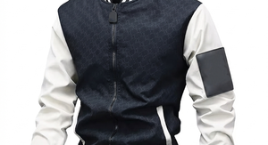 Chaqueta Varsity para Hombre, Diseño con Parches, Cierre de Cremallera, Cuello Alto, Estilo Casual, Corte Regular, Material de Poliéster, Color Negro y Blanco - Product Image 5