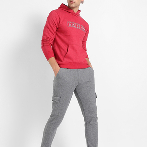 <b>Men's</b> <b>Red</b> Hooded <b>Sweatshirt</b> Inspire Print Casual Knitted Pocket Long Sleeve Regular Fit Autumn Style Polyester/Cotton SINEWY - Product Image 3