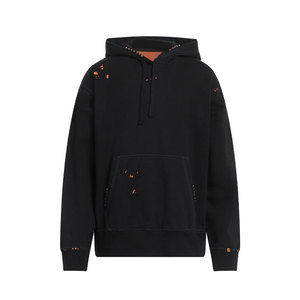 เสื้อฮู้ดดี้โอเวอร์ไซส์ผู้ชาย สีดำ ผ้าฝ้ายเฟรนช์เทอร์รี่ สวมใส่สบายๆ สำหรับฤดูใบไม้ร่วง มีกระเป๋าหน้า ทรงปกติ ผ้าไม่เป็นขุย - Product Image 1