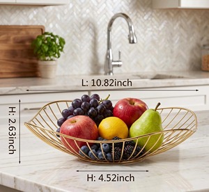 Stylish Gold Metal <b>Basket</b> For Fruit Display Elegant Decorative Fruit Holder For Kitchen Dining <b>Table</b> And Home Countertop Decor - Product Image 4