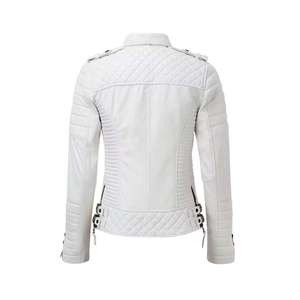 Women's Sheep Skin Leather Jacket (<b>3</b> Colors) Biker Jacket with Zip Pockets Vintage Regular Coat Eco-Friendly for Winter - Product Image 2