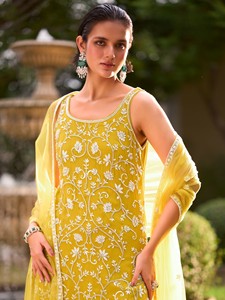 Conjunto de Kurta y Palazzo Bordados, Ropa Étnica India, Traje de 3 Piezas con Dupatta, Atuendo de Fiesta para Mujer - Product Image 4