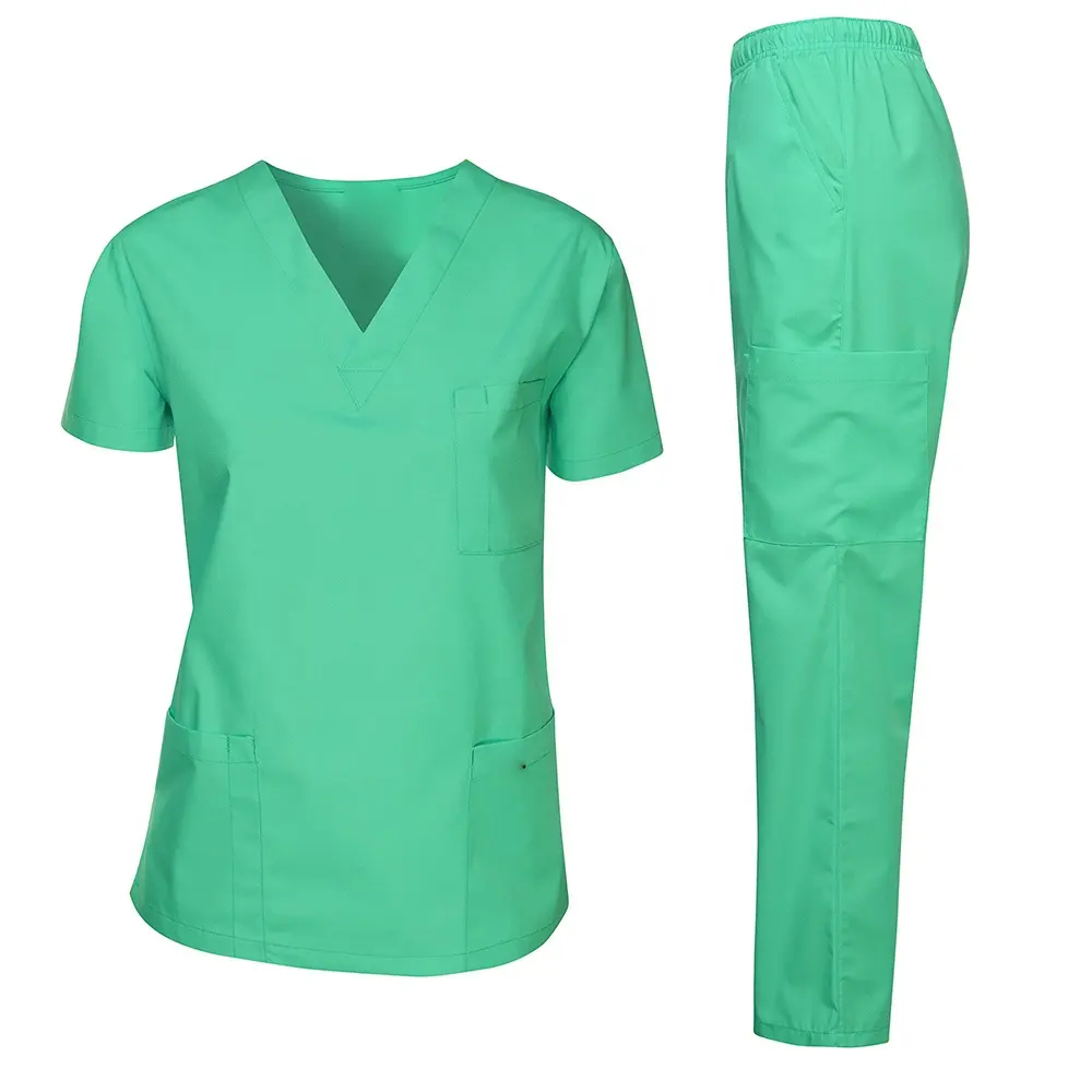 Uniformi ospedaliere cura cura scrub uniforme manica corta elasticizzati top uniformi donne infermiere scrub set all'ingrosso