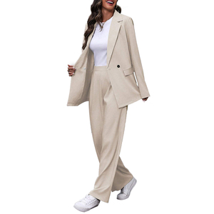 Regular Fit Casual Wedding Suit <b>Set</b> Breathable Office <b>Blazer</b> Ladies Work Dress Pant Comfortable Business Coat Button - Product Image 2