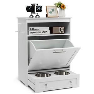 Stazione di Alimentazione Portatile Bianca per Animali Domestici, Mobile in Acciaio Inox e Legno con Ciotola per Cani e Gatti - Product Image 2