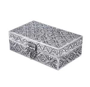 Antique Silver Embossed Metal Jewelry <b>Box</b> Handcrafted Floral Pattern <b>Trinket</b> Holder Storage Chest Case Wholesale - Product Image 2